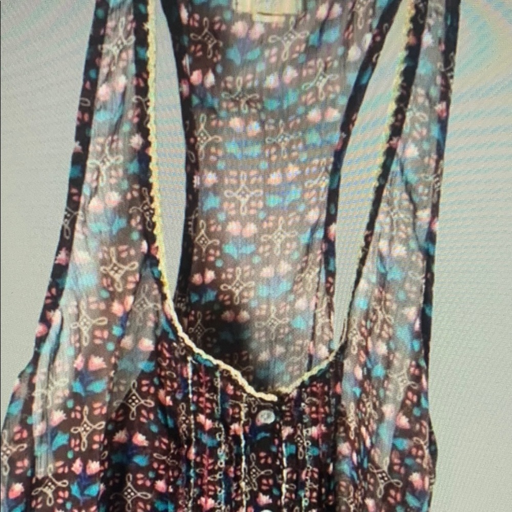 Colorful Sheer Blouse with Gold Trim